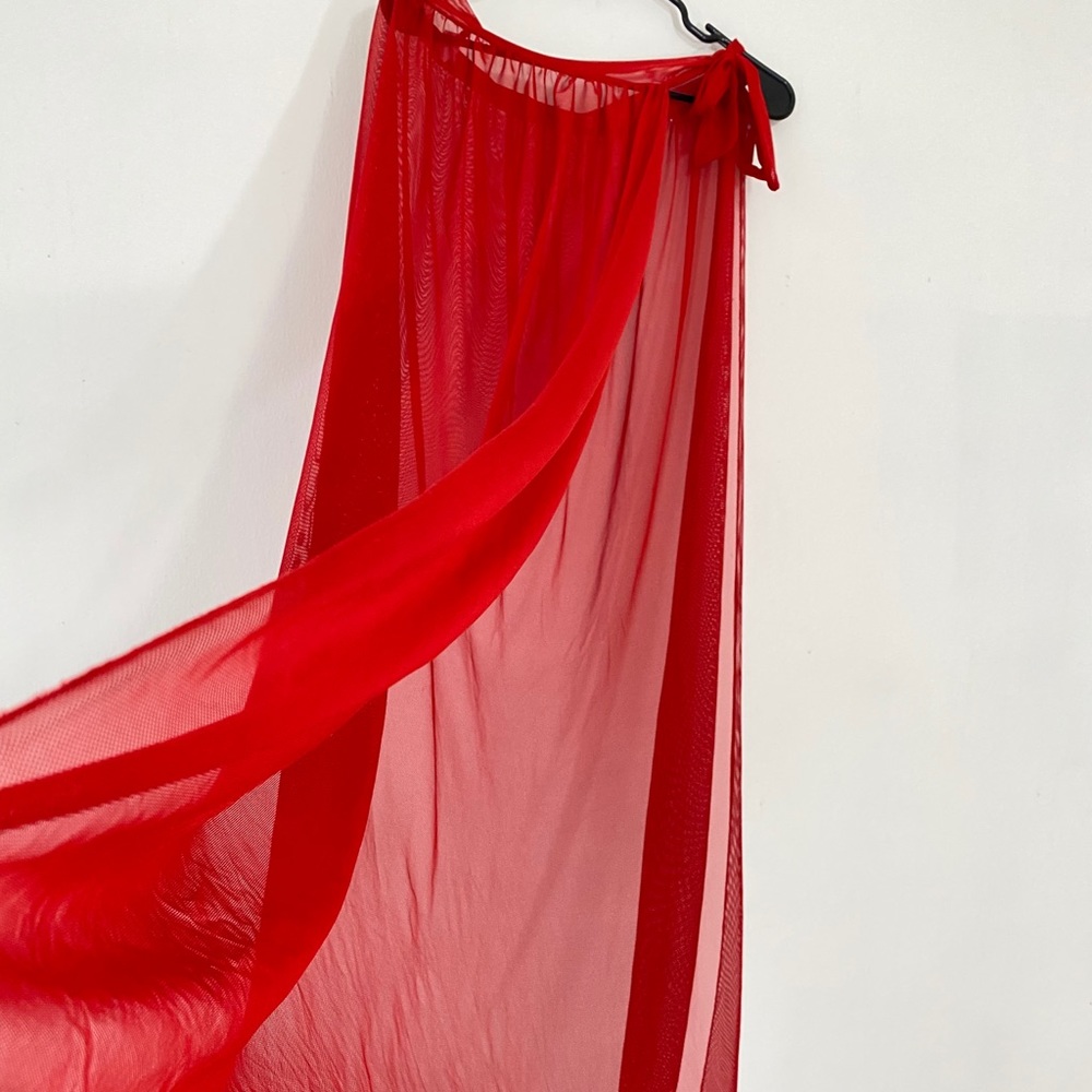 Fashion Nova sheer red maxi wrap skirt